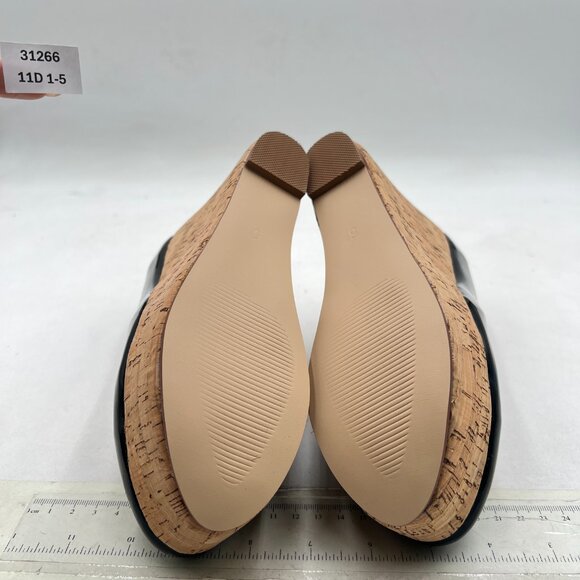 XYD Black Round Toe Wood Platform Pumps Slip On Patent Wedge Cork High Heel Shoe - Picture 7 of 8